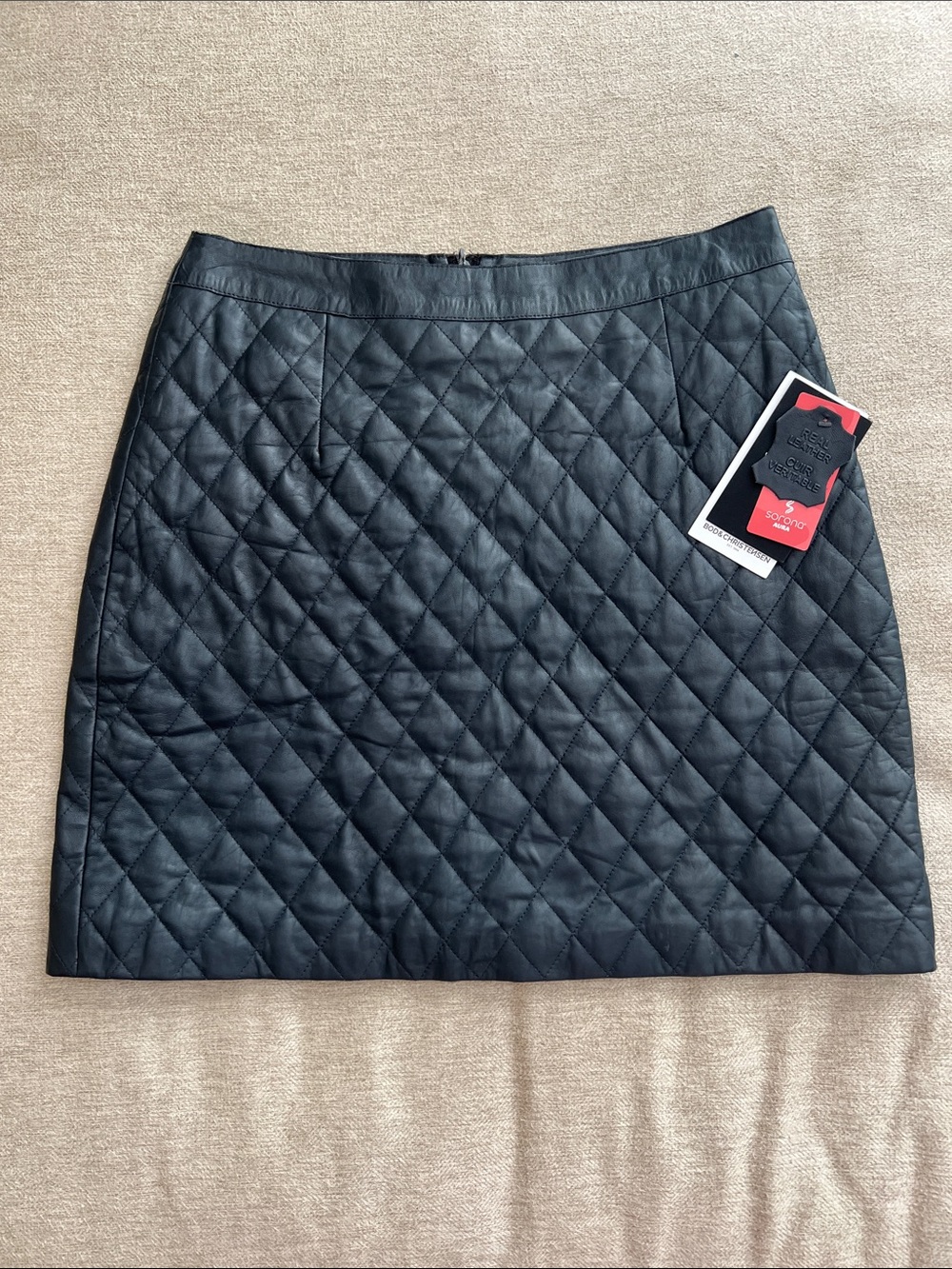Bod & Christensen Quilted Navy Leather Mini Skirt